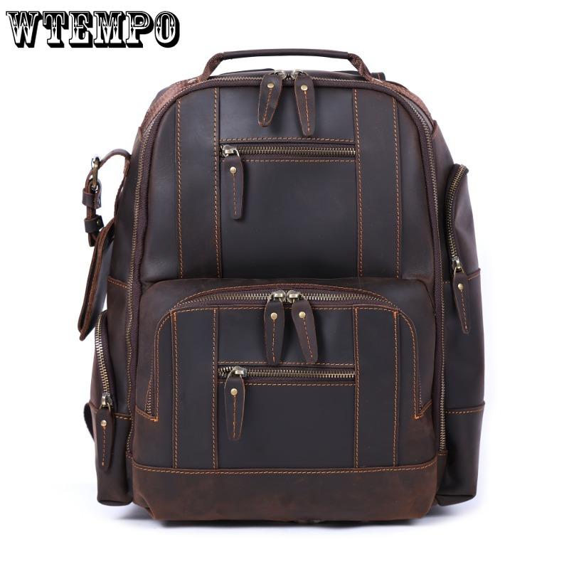 Vintage Men's Genuine Leather Backpack Classic Outdoor Travel Bag Large Capacity Crazy Horse Leather