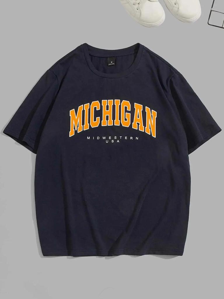 Midwestern Usa City Letter Graphic Printing Men T-Shirt Fashion Oversize High Quality Tops Summer Breathable Tshirts Cotton Tops