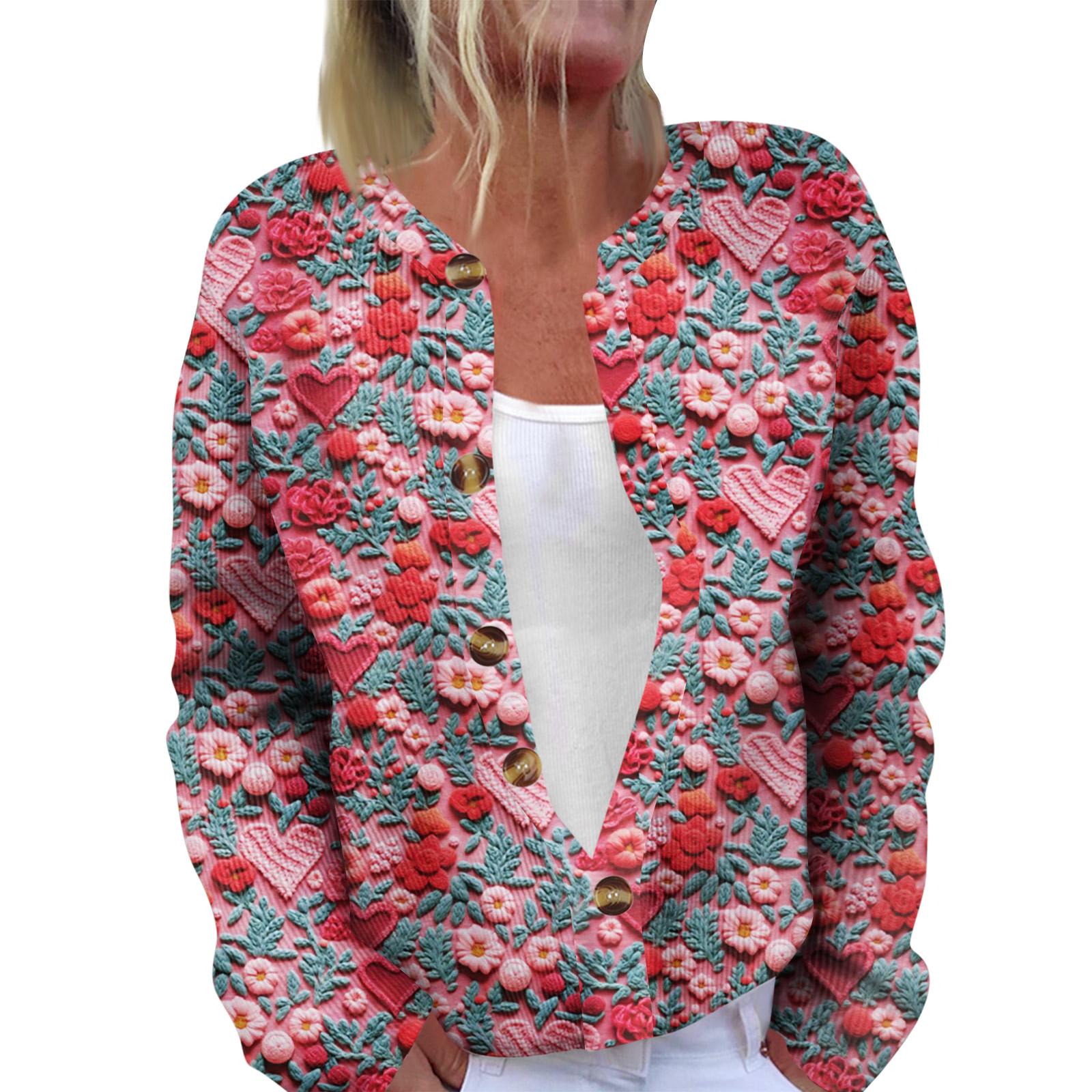 

Модный женский кардиган с длинными рукавами и принтом ко Дню святого Валентина S винный