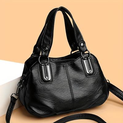 1Pc Women's Bag New Middle-aged Mother Handbag Fashionable Versatile Soft Leather Shoulder Messenger Bag Trendy Large Capacity Bag