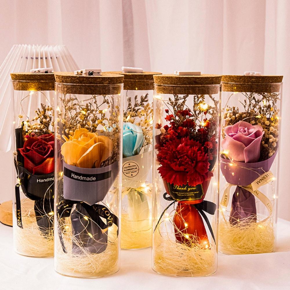 Evig rose LED-glasskuppelbukett Romantisk opplyst ornament Perfekt Valentinsdag Juleinnredning romantisk gave