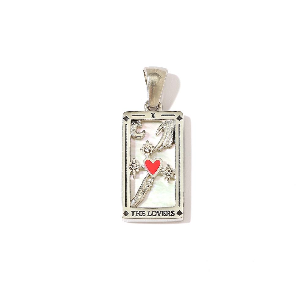 18k Gold Electroplated Stainless Steel Tarot Card Pendant - European & American Style, High-End Waterproof Design for Women