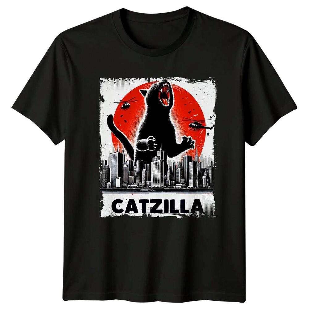 Catzilla TShirt Funny Cat Parody Monster Movie Graphic Tee Unisex T-Shirt XL