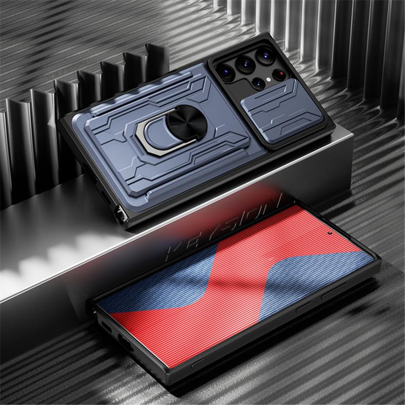 Phone Case For Samsung Galaxy S23 Ultra Plus Shockproof Card Holder Slide Camera Protection Armor Ring Cover On For Samsung S23 S23Ultra S23Plus Cases