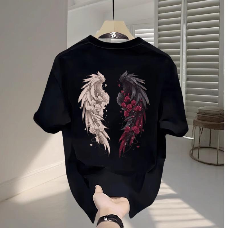 2026 Creative Printed T-shirt Men's Versatile Loose Trendy Couple Round Neck Top ins