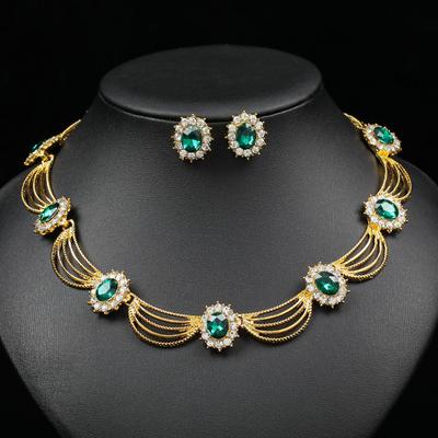 Jewelry Set, Gemstone Necklace, Artistic Retro, Medieval Palace Fan-shaped Necklace, Earrings Set