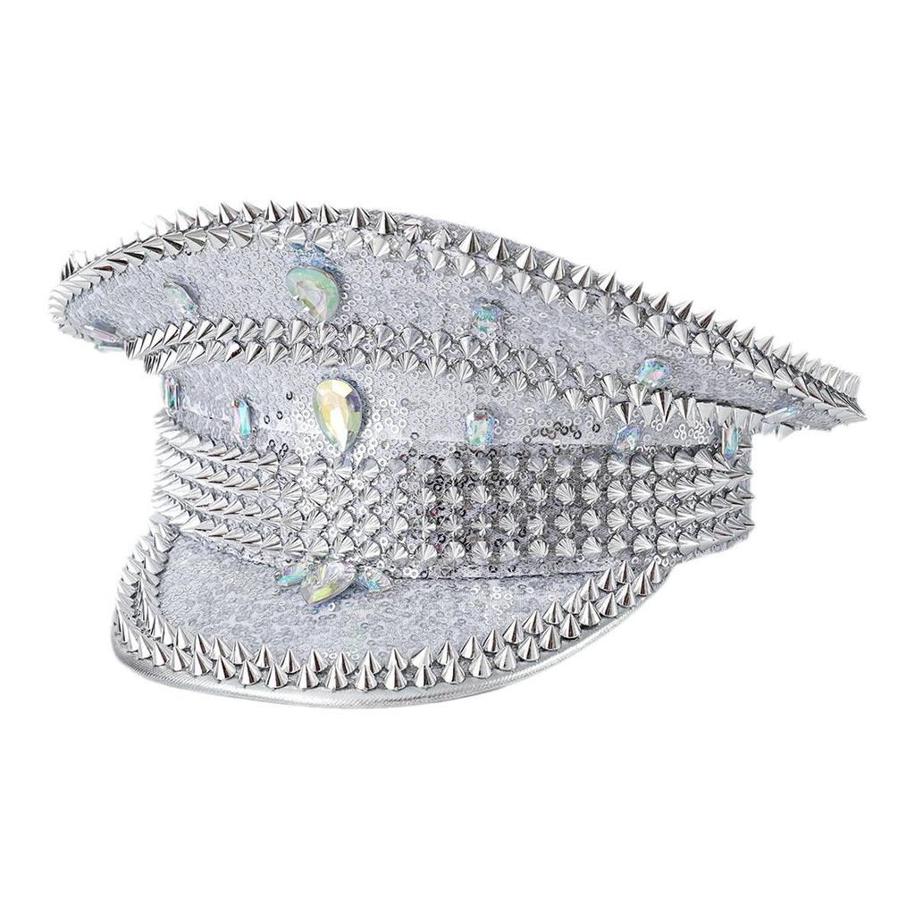 Y2K Style Metal Rivet & Gem Rhinestone Stage Hat for Men & Women