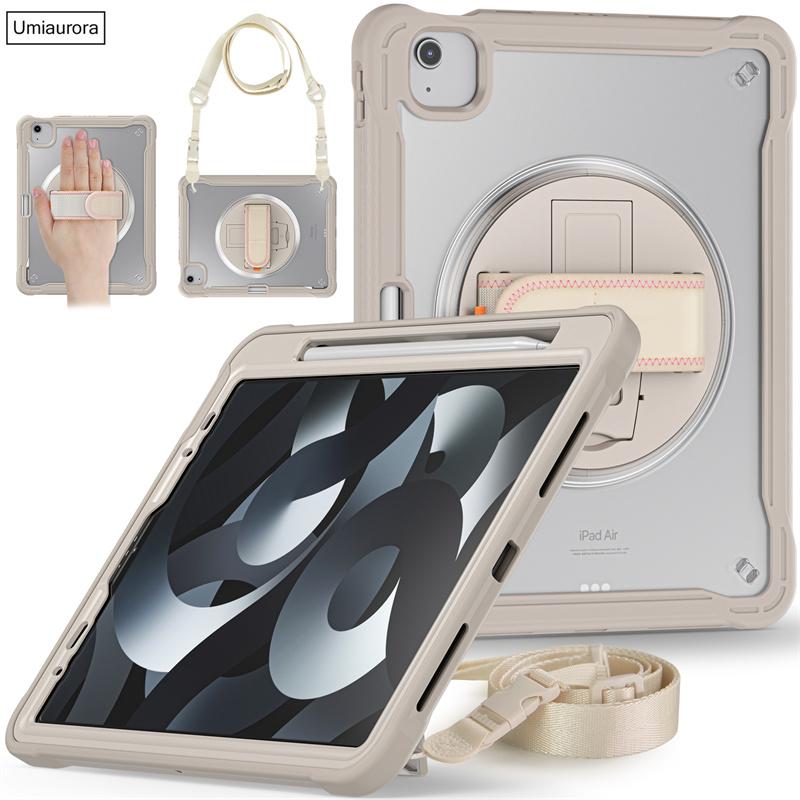 For IPad Air 4 5 10.9 Mini 6 Pro 11 12.9 13 Inch M2 M4 2022 2024 Tablet Case Rotating Hand Strap Stand Shockproof PC Armor Cover