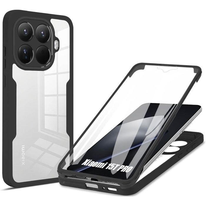 Full Case - E.F.CONNECTION - for Xiaomi 15T Pro - Hybrid Shockproof Transparent Rigid Black Border
