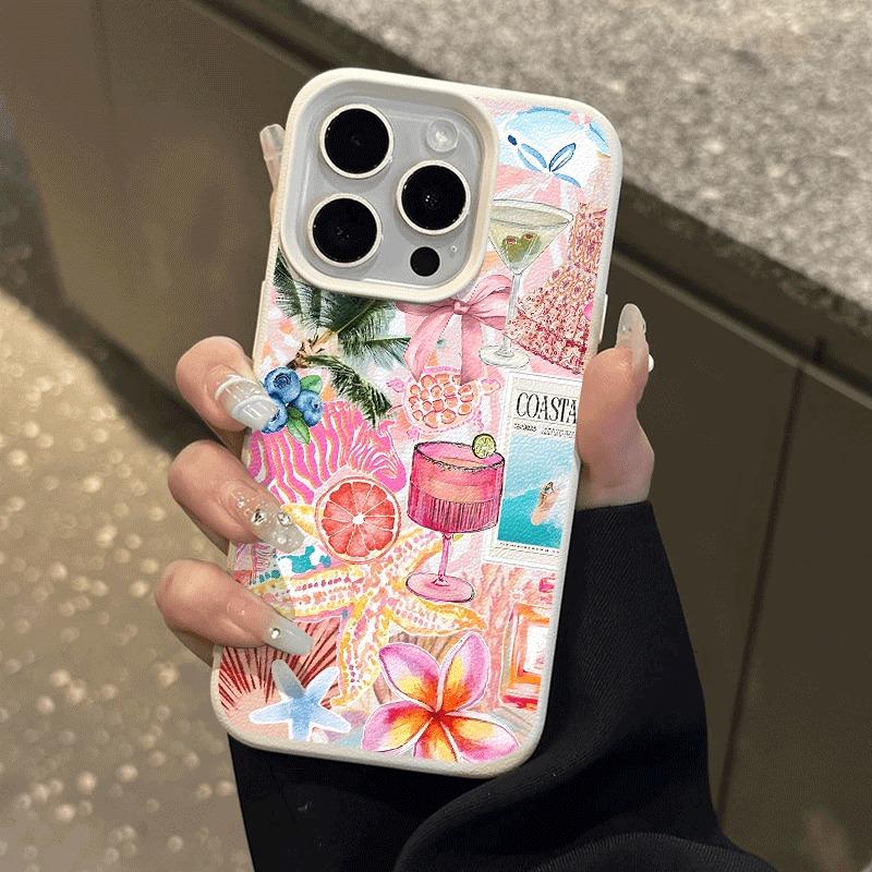 Coconut tree flower mosaic phone case, suitable for iPhone 17, 16, 15, Plus, Pro, Max series phones - suitable for use as a gift