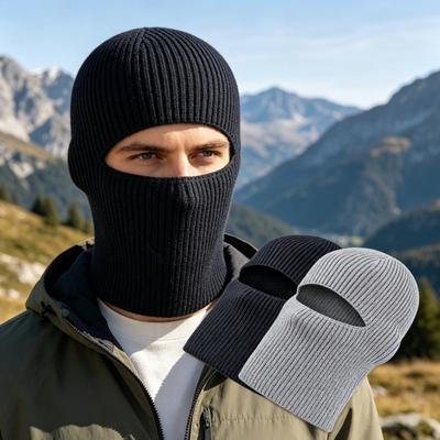 Knitted Cold Hat Knitted Mask Men's Black Wool Hat Winter Cycling Cold-proof Pullover Balaclava Hat