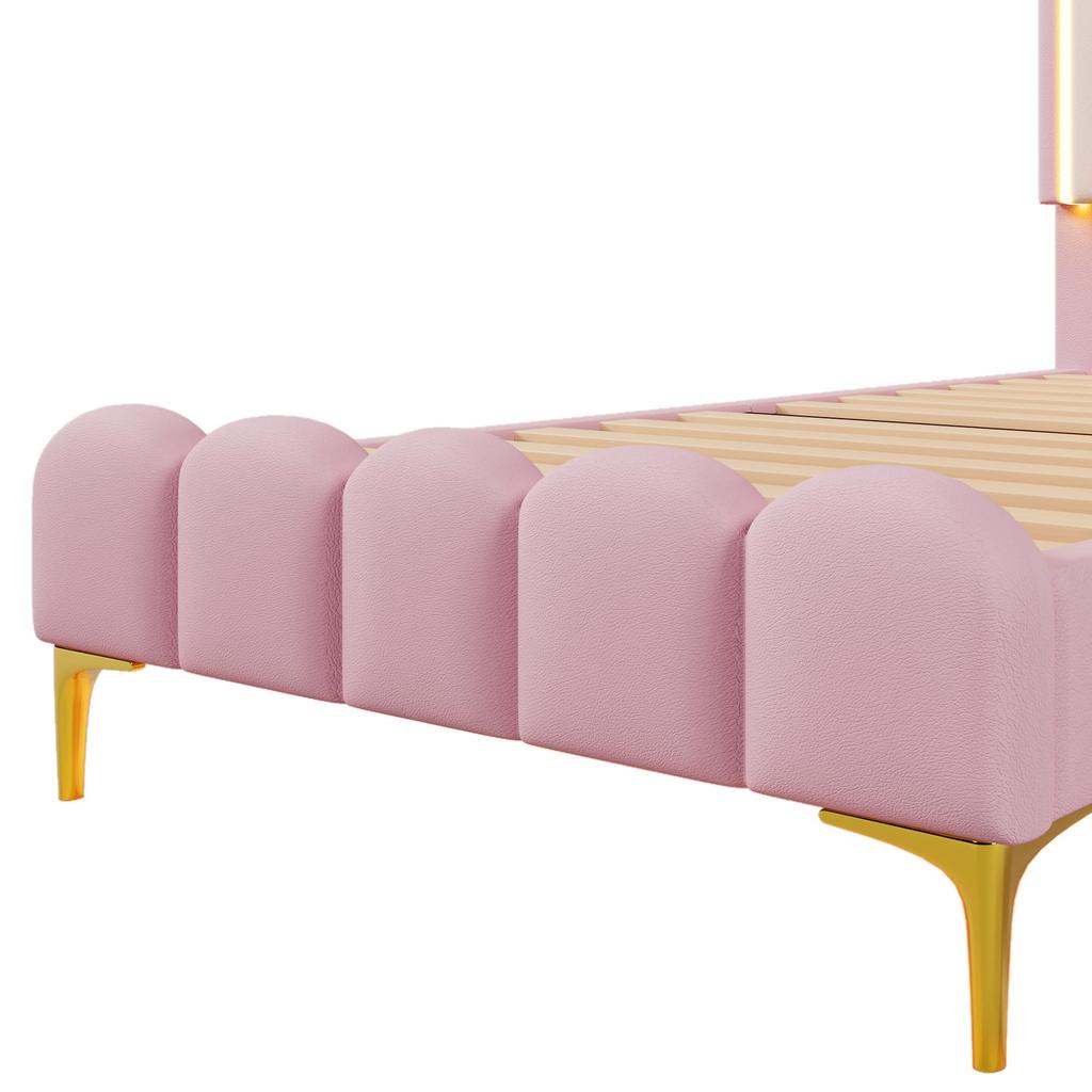 Łóżko dziecięce Flieks 90x200 cm z zagłówkiem w kształcie księżniczki, Różowe