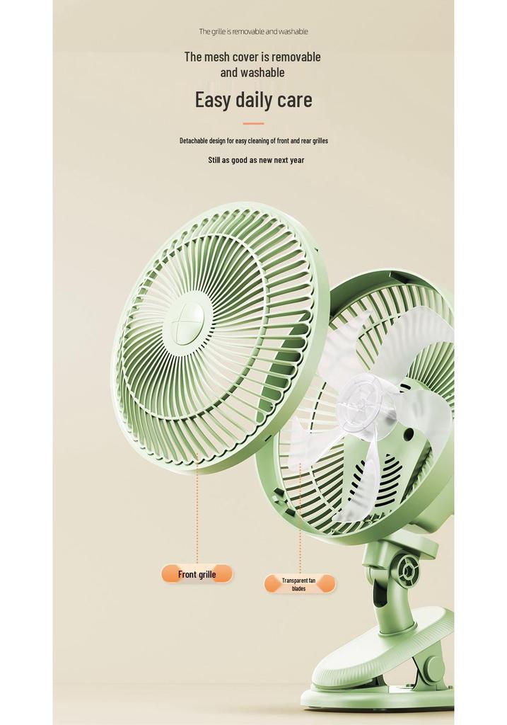 Rechargeable Silent Electric Desktop Clip-On Fan for Dorm, Office, or Bedside.