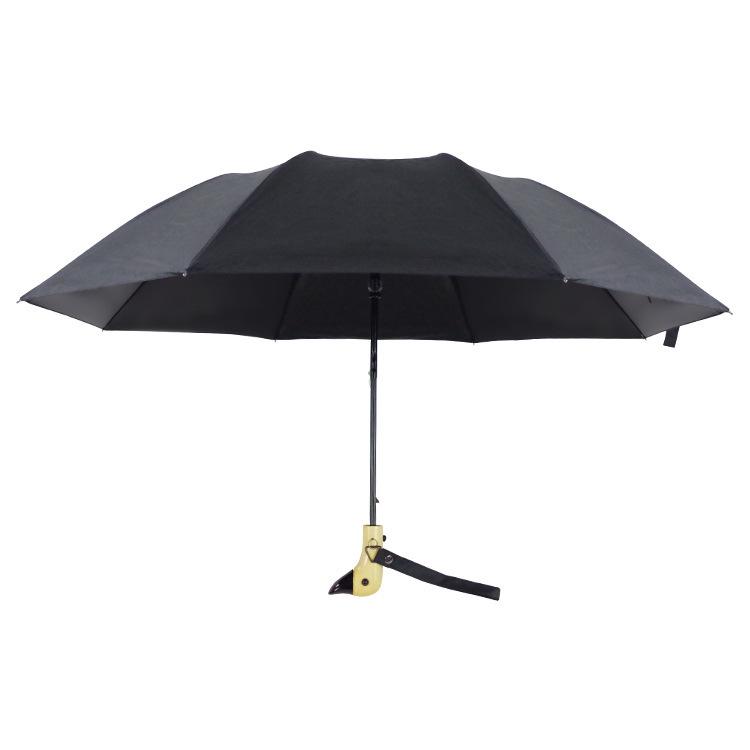 Cute Three-Fold Duck Head Umbrella: Cartoon Design, Wooden Handle, Solid Color for Rain or Shine.