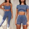 In-Stock European and American Autumn and Winter Tight-Fitting Sports Bra Top Seamless Yoga Shorts Fitness Long-Sleeve Yoga Set for Women