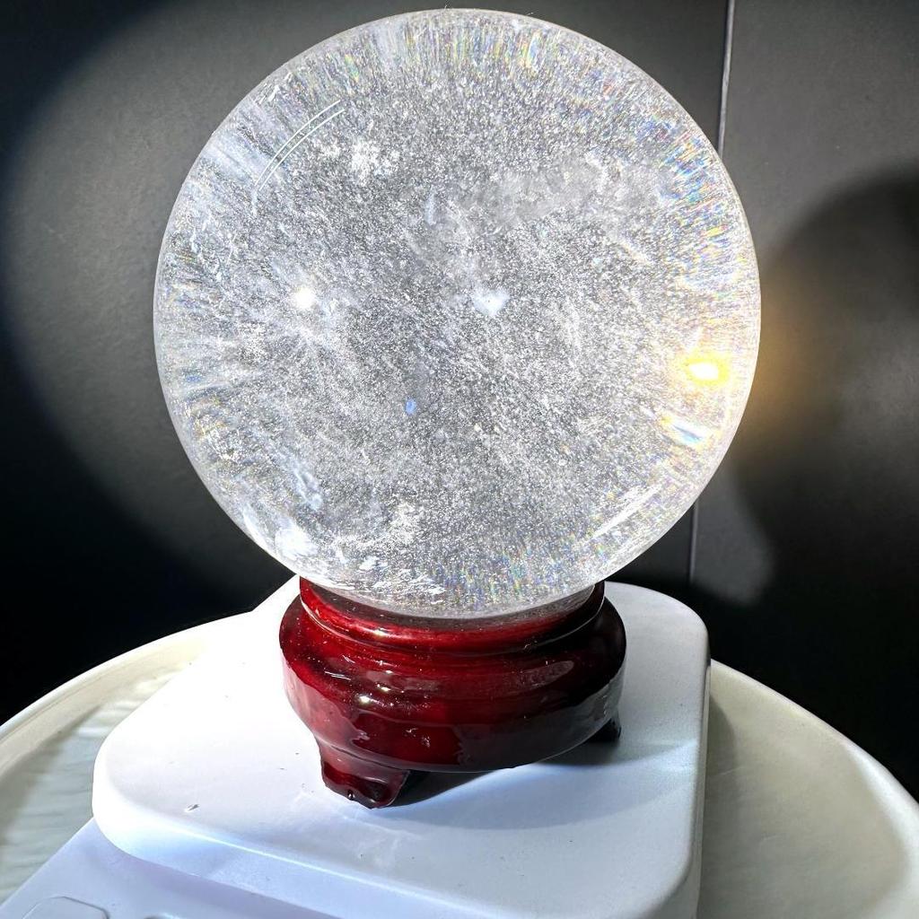 Used Crystal quartz round ball approx. 99.8mm Unique item with pedestal Natural stone figurine