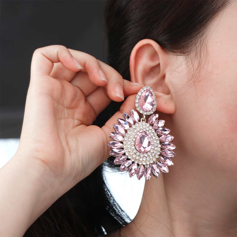 Exquisite Luxury Droplet Earrings Elegant Crystal Rhinestone Ear Drop Shiny Vintage Sunflower Earrings for Women