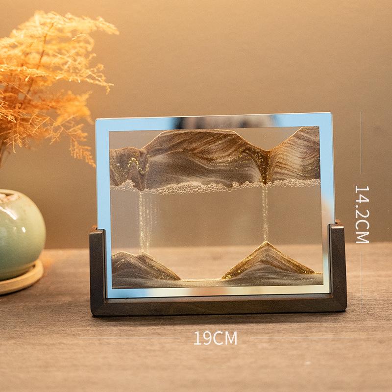 Walnut Wood Frame Sandscape Moving Sand Art Picture Quicksand 3D Hourglass Square Flowing Sand Painting Office Home Decor Gifts