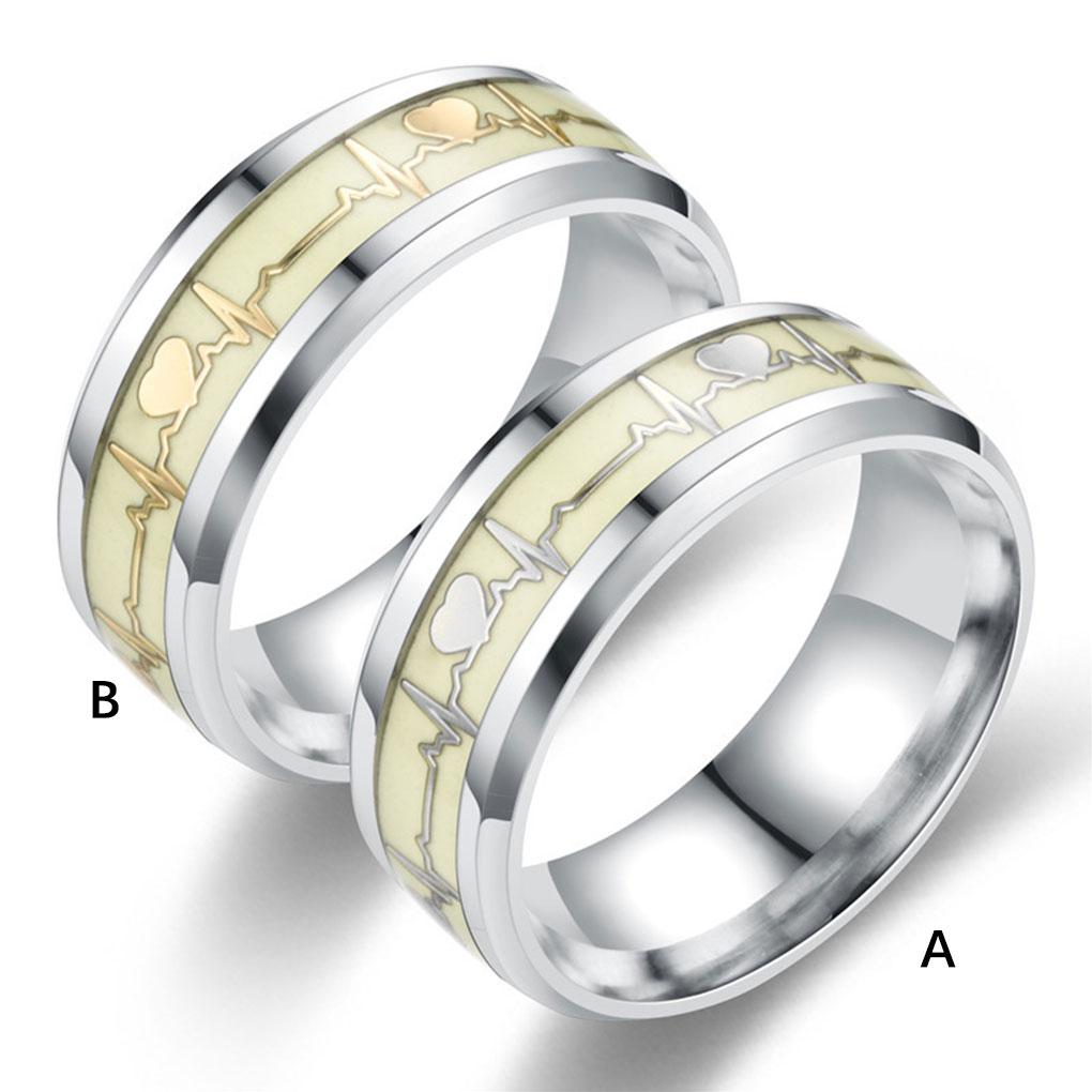 2 Pieces Exquisite No Heart Dark Bands Rings Steel In Wedding Fade Stainless Luminous Accessories Jewelry Couple Trend Glowing