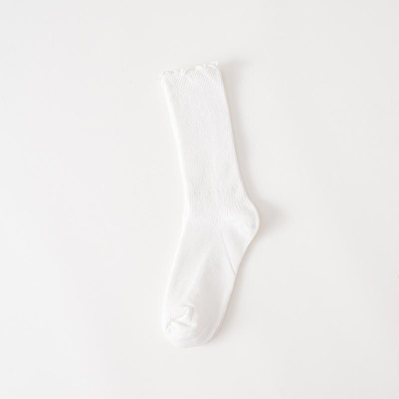 Ladies Spring and Autumn Solid Color All Build College Style Draw A Wooden Ear Side In The Tube Cotton Socks