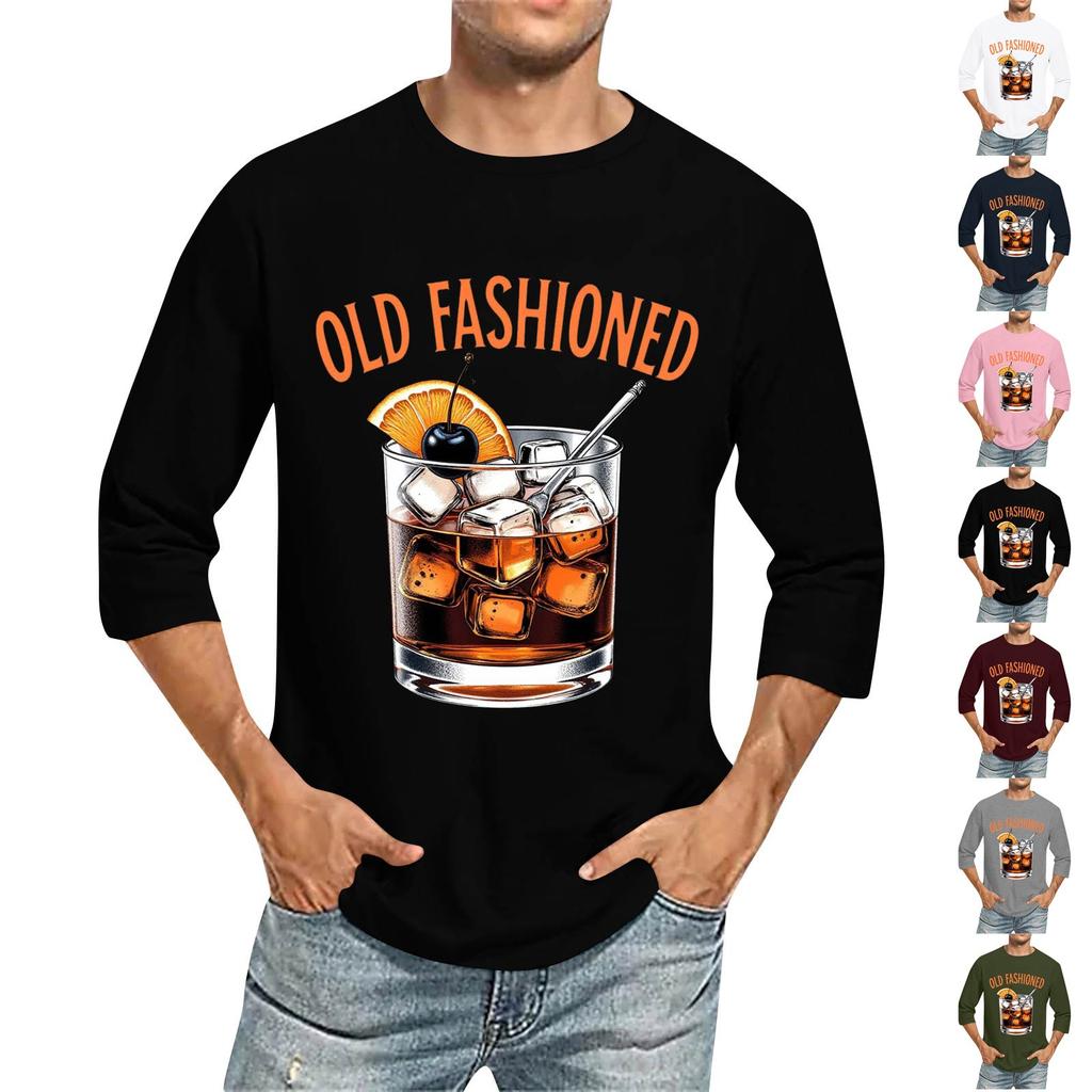 Men's Fashion Casual Seven-Point Sleeve Print Round Neck Top