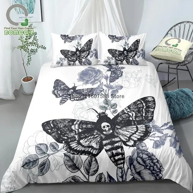 Black Death Moth Bedding Set Gothic Skull Duvet Cover Set Butterfly Bedclothes 2/3pcs Moon Stars Luxury Home Textiles
