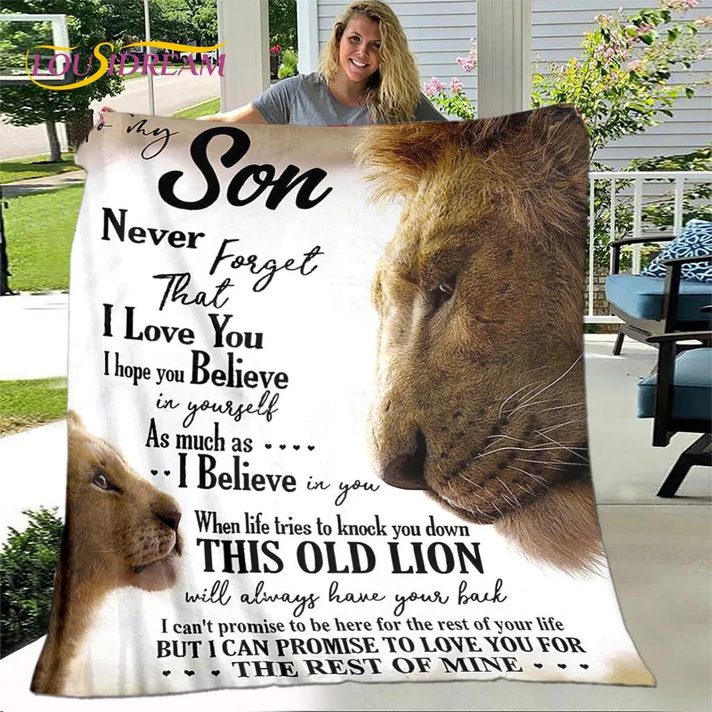 To My Son Plush Lion Wolf Dragon Eagle Quilt Blanket,Flannel Blanket Throw Blanket for Living Room Bedroom Bed Sofa Gift for Son