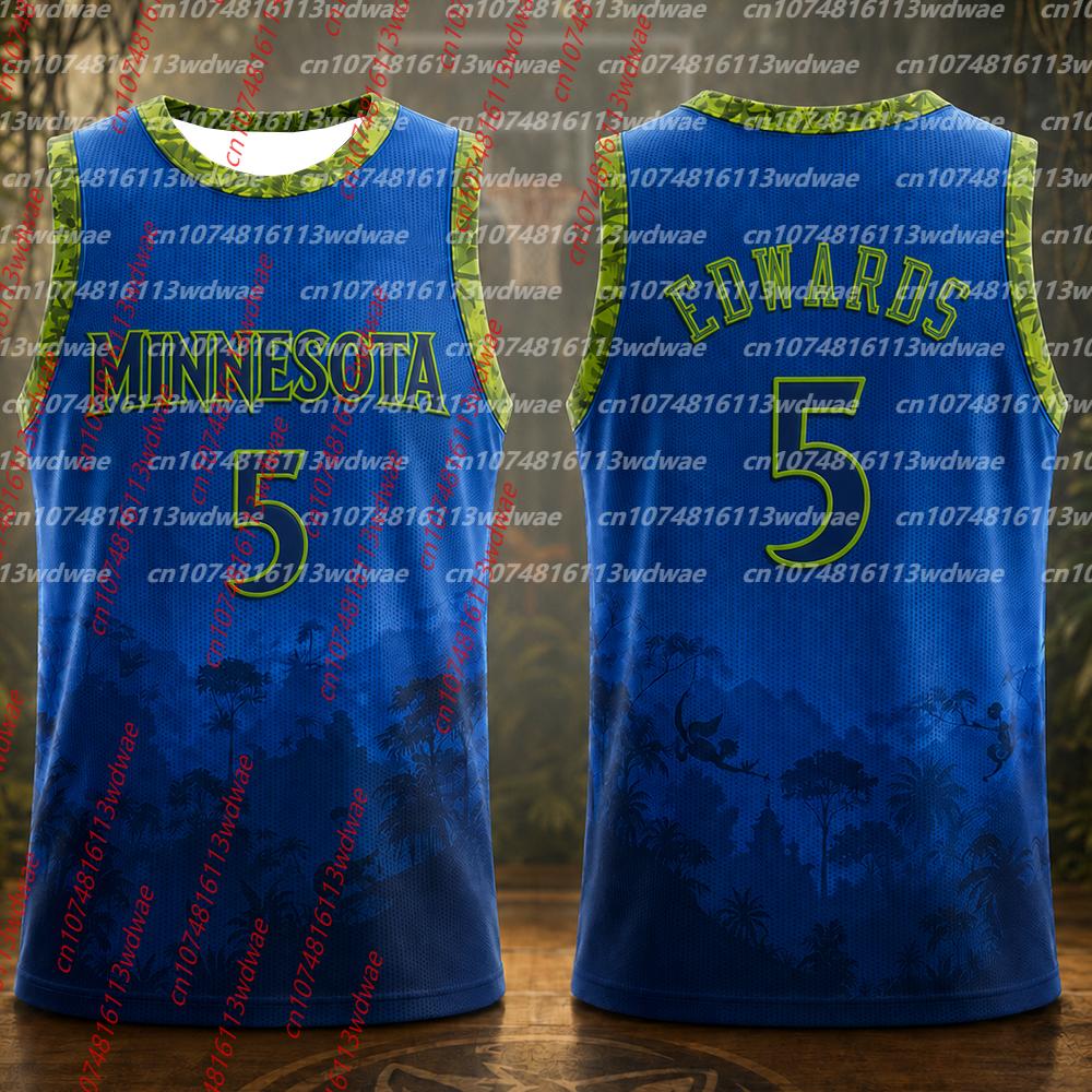 Minnesota #5 Edwards Basketball Jersey Men Sleeveless Tank Top Summer Breathable Vest Streetwear Sports Uniform Basketball KID