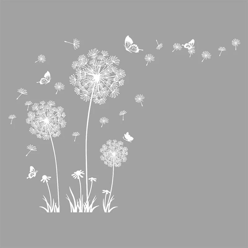 DIY White Dandelion Wall Sticker Decals Waterproof Decorative Peel and Paste Butterflies Flying for Sofa Backdrop Accessory