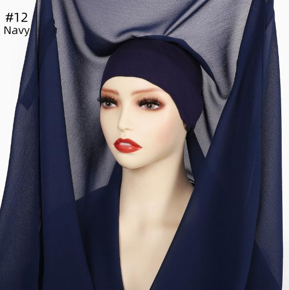 Chiffon Hijab with Magnetic Buckle Solid Color Woman Muslim Hijab Scarf Islamic Turban Fashion Headband Shawl