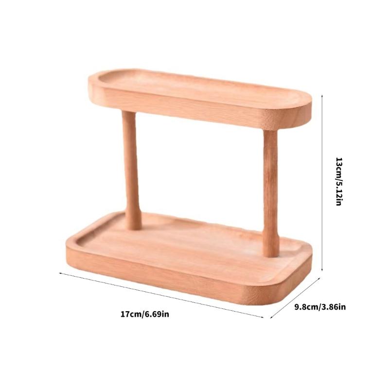 Wood Key Storage Shelf for Apartments and Workspaces 2-Tiers Desk Jewelry Display Rack Efficient Entryway Keys Holder
