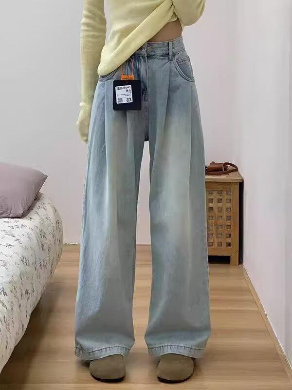 

Женские джинсы петит с высокой посадкой, светло-голубые, широкие от бедра – Новинка сезона весна-осень 2025, Свободный крой, Длина в пол, Универсальный стиль Extra Large синий
