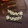 Rhinestone Flower & Leaf Earrings: Luxurious High-End European Style for Women