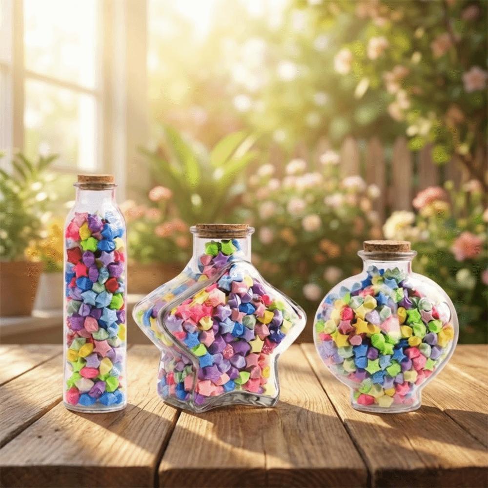 DIY Five Pointed Star Wishing Bottle Rainbow Color Decorative Origami Stars Paper Strips Kawaii House Decoracion