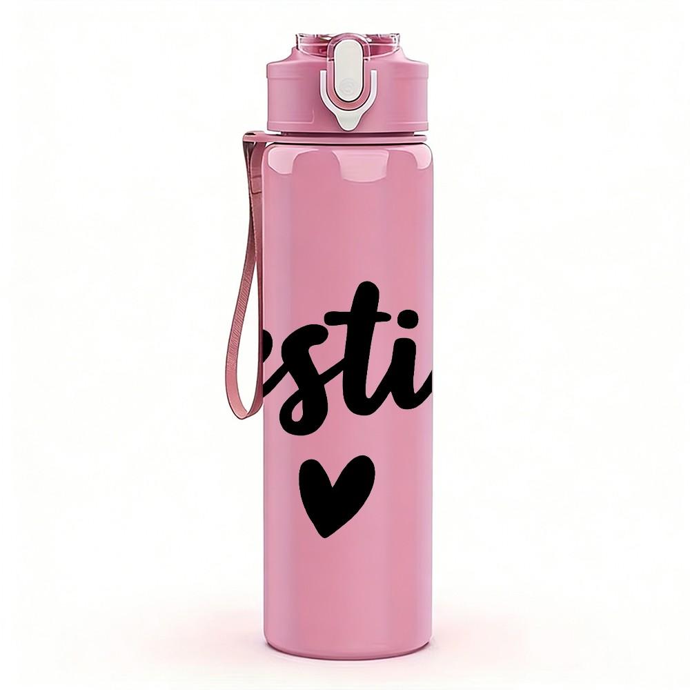 1PC Besties Simple Black Text Print 750ml Color Plastic Sports Water Bottle Leakproof Flip Straw Lid Suitable for Sports Office Home Use