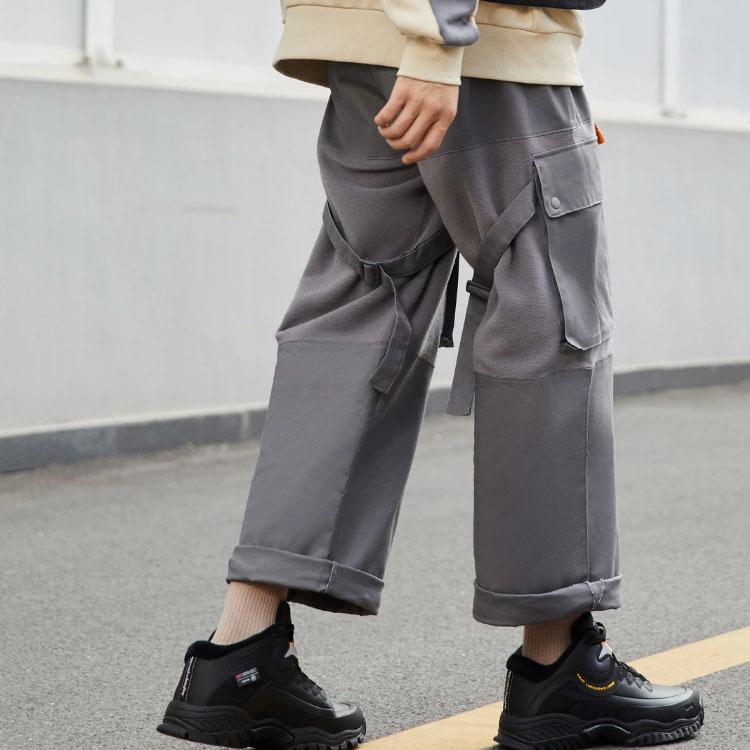 Li-Ning Urban Outdoor Series Velvet Patchwork Loose Straight-Leg Casual Pants Men Bottoms Shadow-Gray AKXR605-1