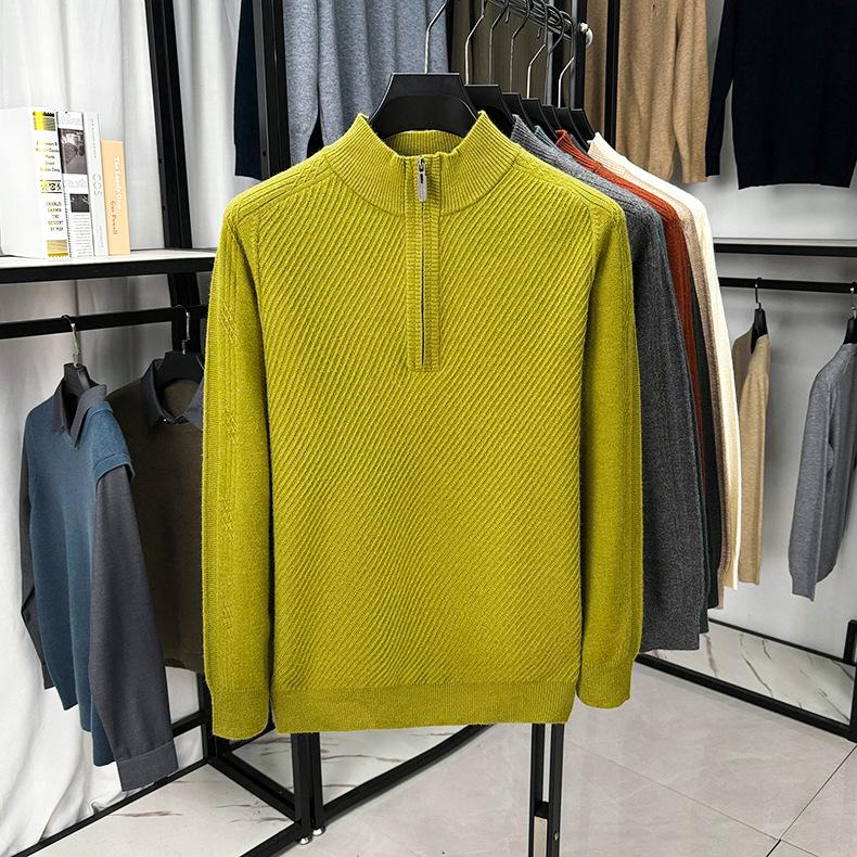 Men's Thickened Zipper Knit Sweater - Half-High Neck Warm Winter Knitwear