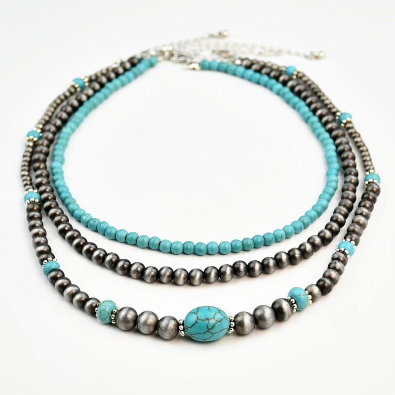 Handmade Turquoise Necklace Set Women Layered Geometric Choker With Sterling Beads Boho Style
