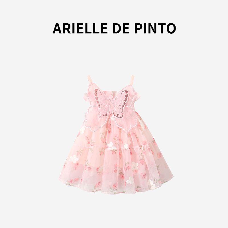 French Arielle De Pinto Girls  Cute Butterfly Suspender Dress Summer Fashionable Girl s Dress Pink 90