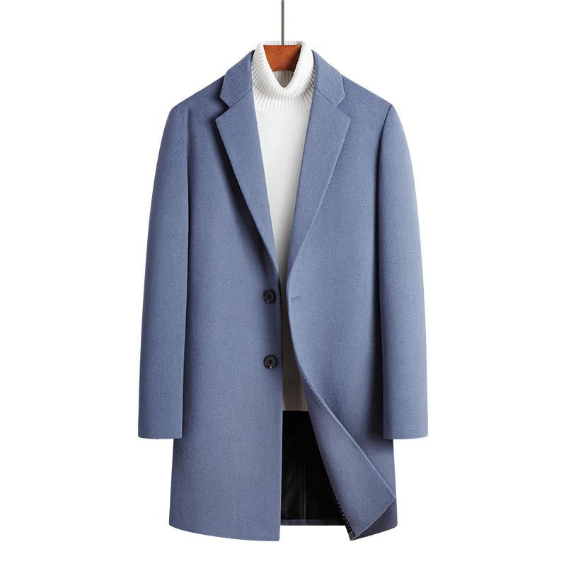 Wool Coat Men's Medium and Long Wool Jacket Youth Slim Suit Collar Woolen Trench Coat