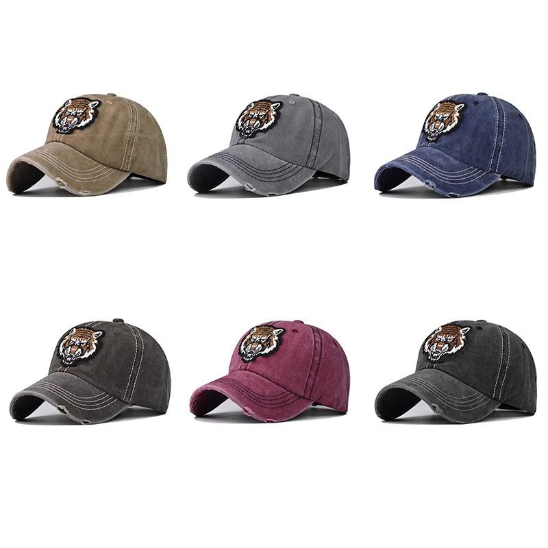 Tiger head embroidered sun hat women's baseball hat old pure cotton washed men's outdoor leisure European and American cap