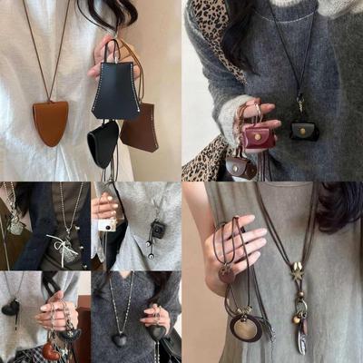 Influencer Leather Coin & Earphone Bag Necklace: High-End, Versatile Sweater Chain Fashion Jewelry