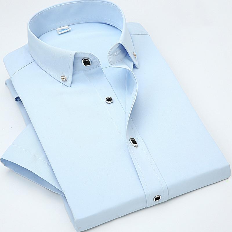 Men’s Thin Solid Color Short Sleeve Shirt Slim Turn-down Collar Casual Business Style Professional Daily Office Top