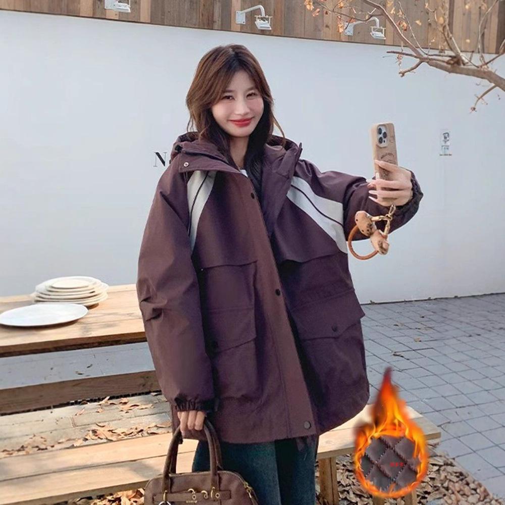 European hooded pie overcomes cotton jacket women's autumn and winter cotton padded waist thickened jacket contrasting color cotton coat