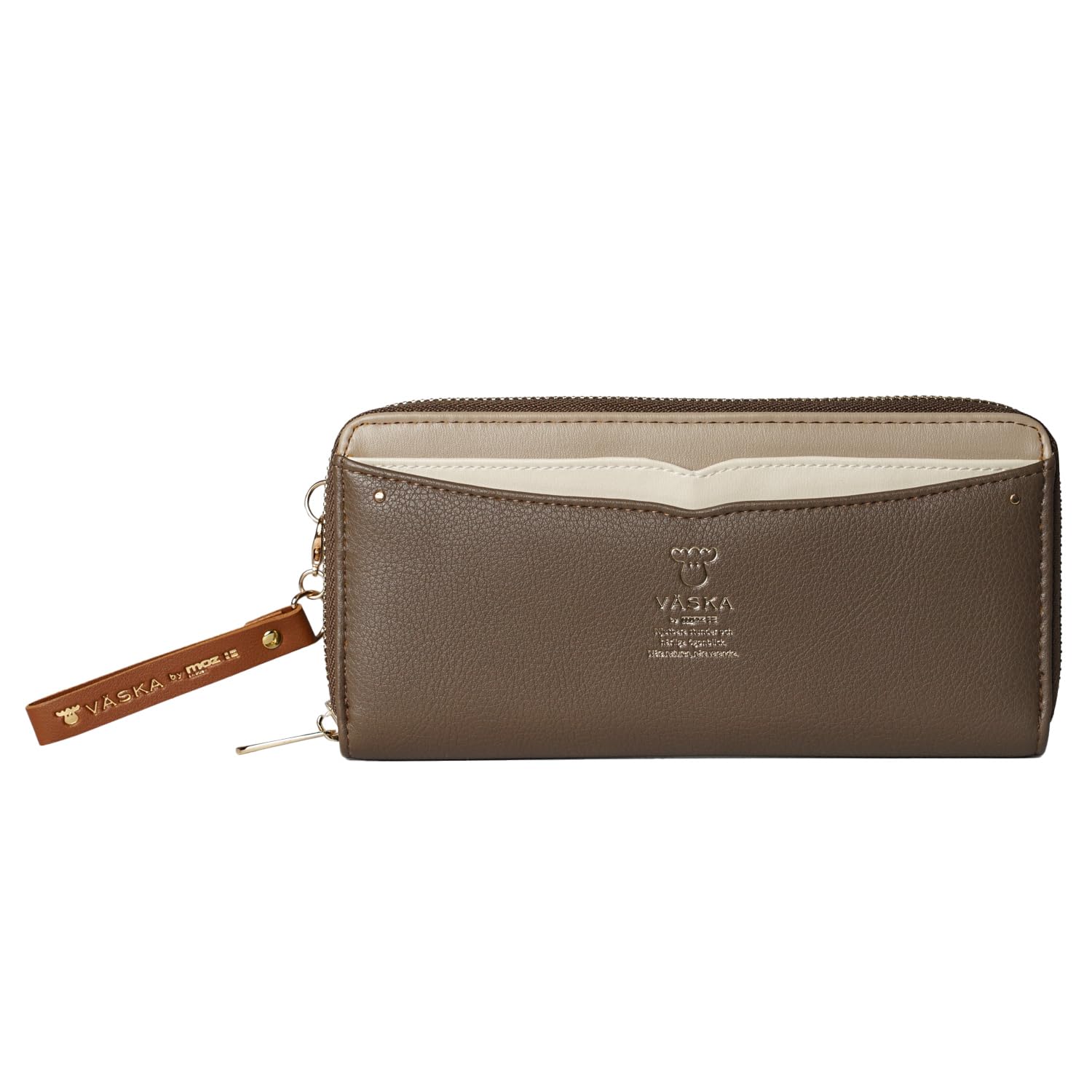 

VASKA by moz Sylphy Women s Long Wallet with External Pocket, Large Capacity, Round Zipper Closure, Synthetic Leather, and Strap, Moose Print, Nordic