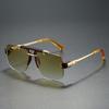 Non-polarized Square Rimless Sunglasses Women Fashion Clear Ocean Gradient Lens Shades Retro Rivets Men Sun Glasses