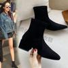 Skinny boots Chelsea high-heeled short boots women's shoes 2025 new spring and autumn single shoes thick heel large size 41-42