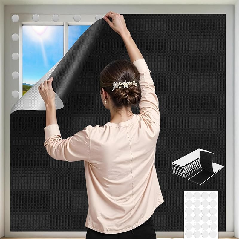 100% Black Out Window Cover Portable Blackout Shades Adhesive Thermal Blackout Blinds No Drill Guard Blind for Window Shades Temporary Room Home 40"