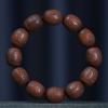 Solid Wood Ethnic Style Large Leaf Yellow Rosewood Finely Carved Five Blessings - Blessing, Prosperity, Longevity. Handmade Bracelet with Buddha Beads