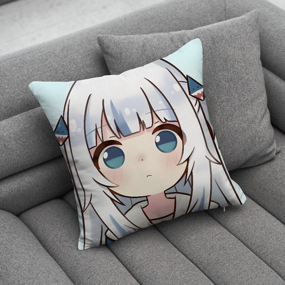 Cute Gawr Gura Pillow Case Soft Cushion Cases for Farmhouse Sofa Decor Home Decorations and Protector 40cmx40cm
